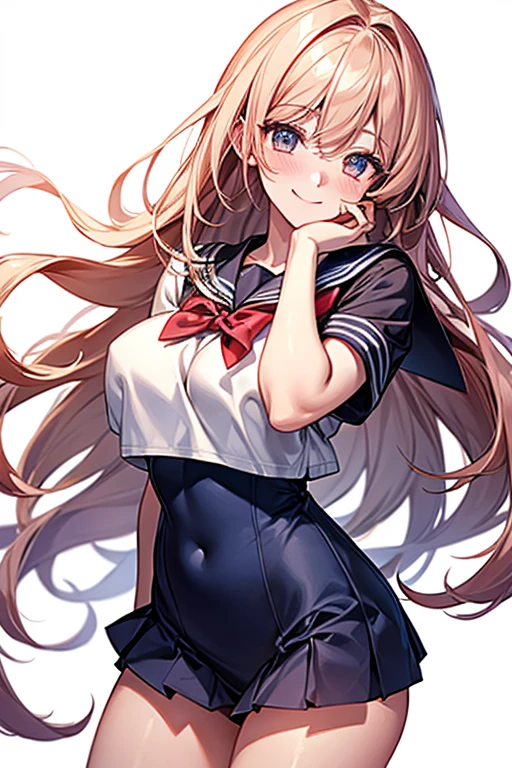 One person, High resolution, Long Hair, Gaze, smile, masterpiece, accurate, Highest quality, Ultra high definition, Large Breasts, Blushing, Simple Background, Sailor suit、School、classroom