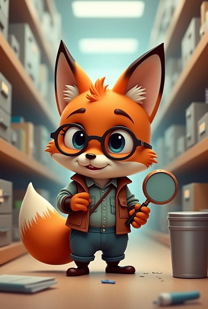 sey (Sense of Use): sey é um mascote pequeno, with glasses and a magnifying glass hanging around his neck. He is always holding a small trash can and examining objects to determine if they are truly necessary. Ordinato (Sense of Organization): Ordinato is an organized and meticulous mascot. He wears a vest with many pockets and carries colorful labels. His hair is neatly styled, and he is always arranging objects on shelves or drawers. Varrelin (Sense of Cleanliness): Varrelin is a mascot with a magic broom. He has bright eyes and wears an apron with pockets to store cleaning cloths. Whenever he sees dirt, He sweeps it enthusiastically. godfather (Sense of Standardization): godfather é um mascote elegante e simétrico. He wears a suit with perfectly aligned stripes. In your hand, He holds a ruler, symbolizing the importance of standardization in processes. Disciplino (Sense of Discipline): Disciplino is a serious and rigorous mascot. He wears a military uniform and carries a whistle. He is always on the alert to ensure that everyone follows the rules and maintains discipline. Do the same with the mascot but in different situations, make a fox