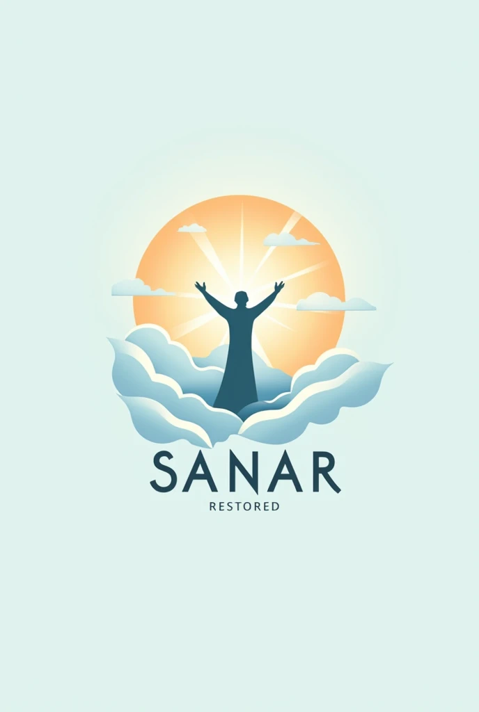 I want a logo for a mental health clinic named SANAR with sky blue and light orange colors inspired by Psalm 146 verse 3.