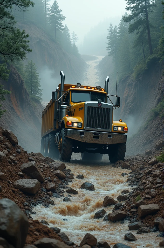 Truck under the landslide