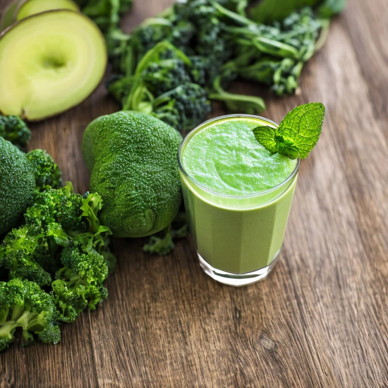 View of a green smoothie commercial for a healthy and delicious fitness lifestyle High resolution, Very detailed, simple background, shine, silhouette, shine, depth of field, blurred, 