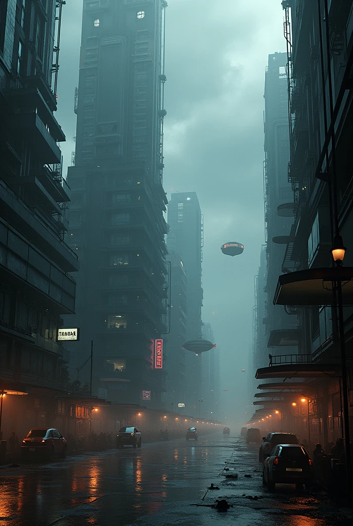 Background of a dark, futuristic and realistic city
.