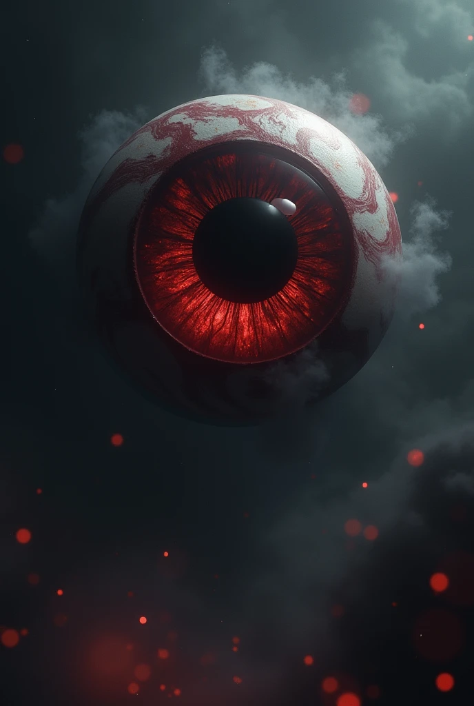 A giant red eyeball flying in the night