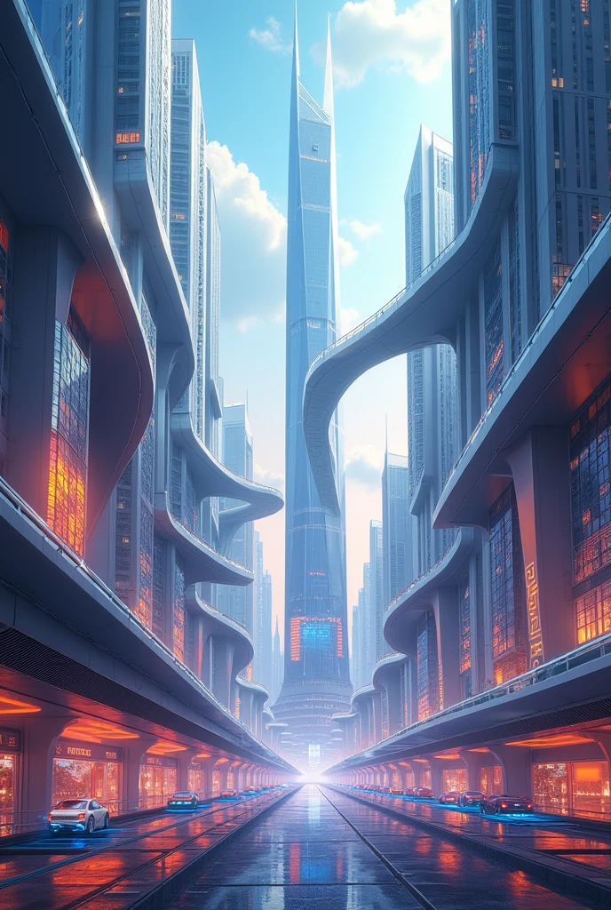 I want to create a mural that expresses futuristic architecture with some details like buildings