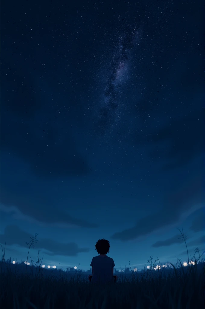 A person sitting looking at the sky with stars 9:16