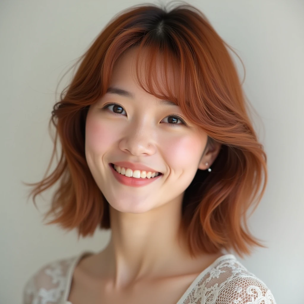 A medium-length hairstyle with a reddish-brown color that evokes summer.20Japanese women in the latter half of their lives