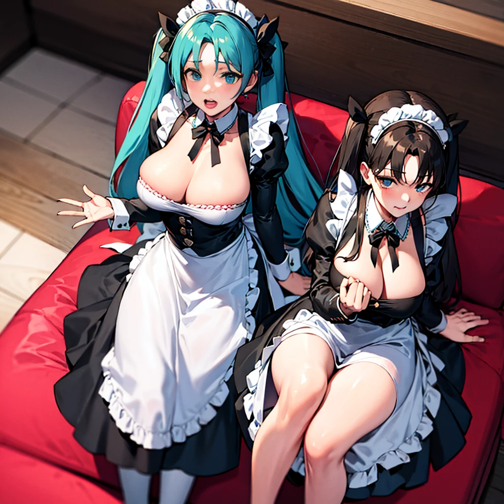 (((Maid uniform)))), (((Large target)))), Drunk Eyes, Hatsune Miku,