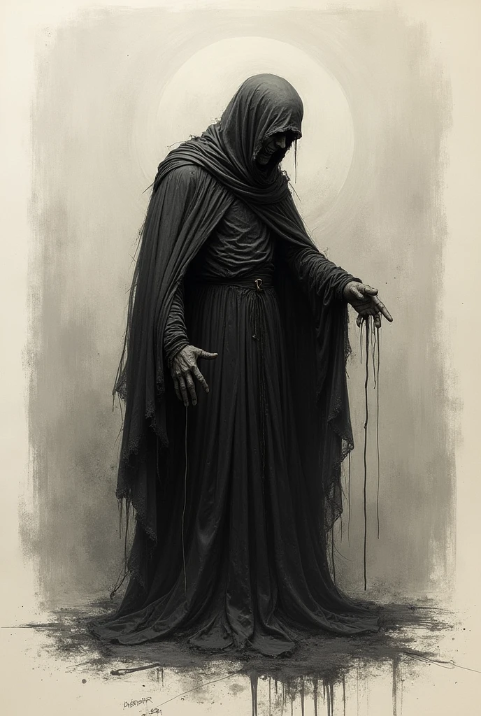 Represent the dramatic genre of tragedy in a simple drawing