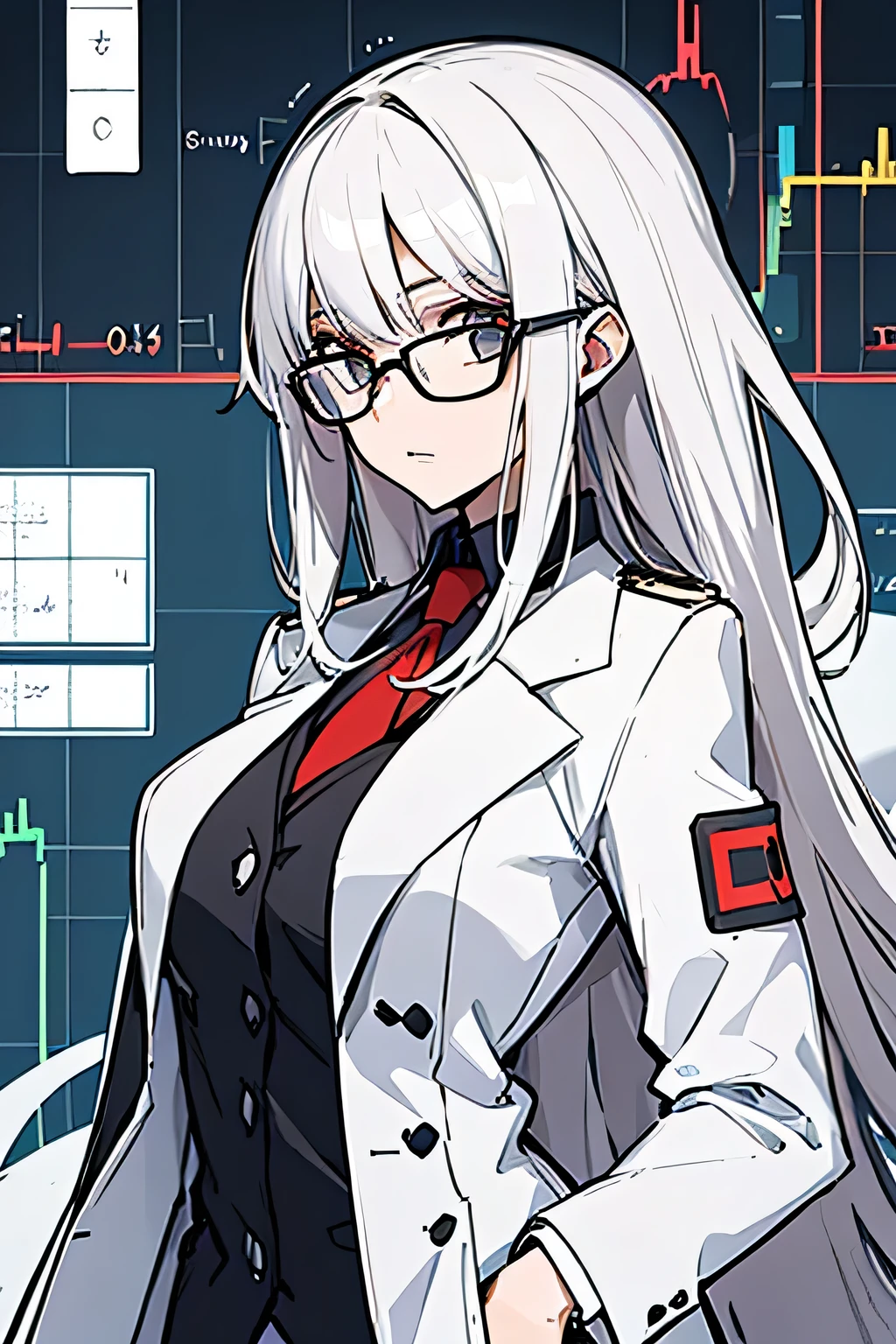 A woman in a white coat and glasses like a mathematician building a mathematical model to predict the price of tokens