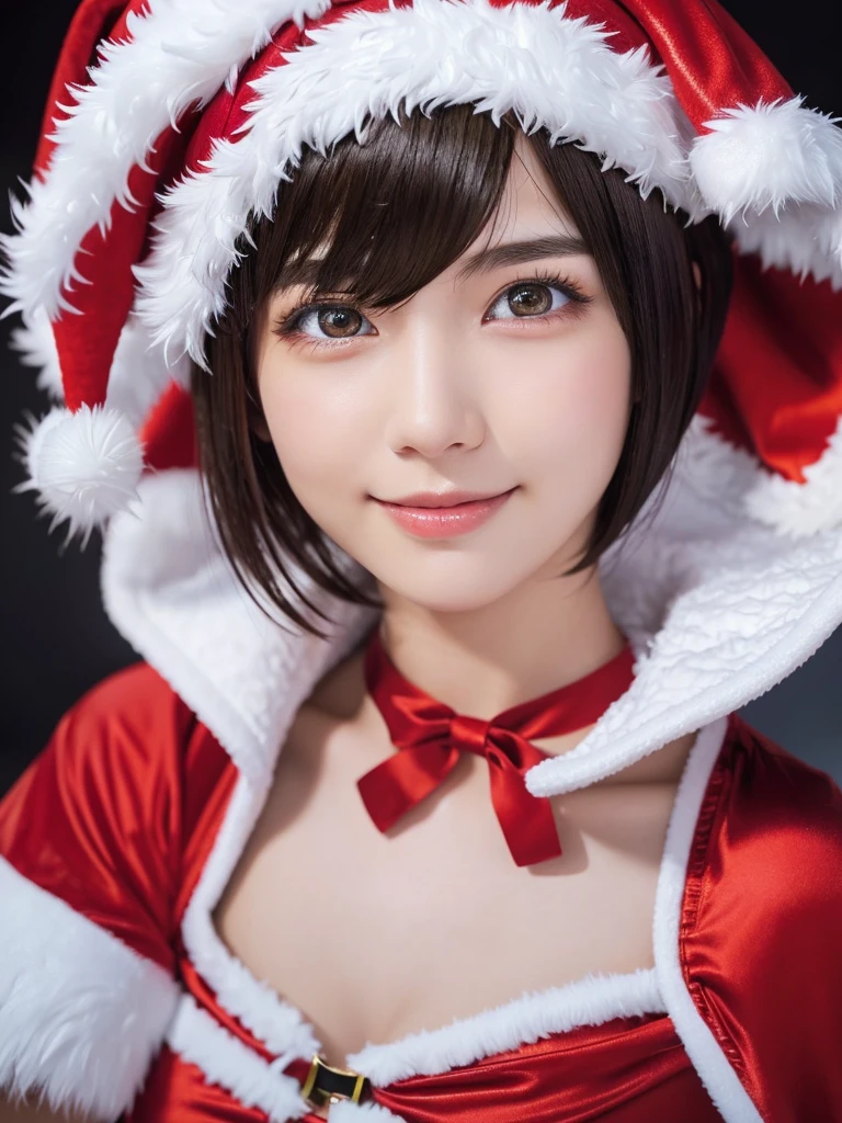 beautiful detailed eyes,droppy eyes,beautiful detailed lips, extremely detailed eyes and face, long eyelashes, 1japanese girl, fantasy character, (Santa Claus costume:1.25),smile,(short hair:2.0),highly detailed, dramatic lighting, glowing effects, mist, intricate details, volumetric lighting, cinematic composition, hyper realistic, 8k, best quality, masterpiece, photorealistic,Highres fix,snowy night town