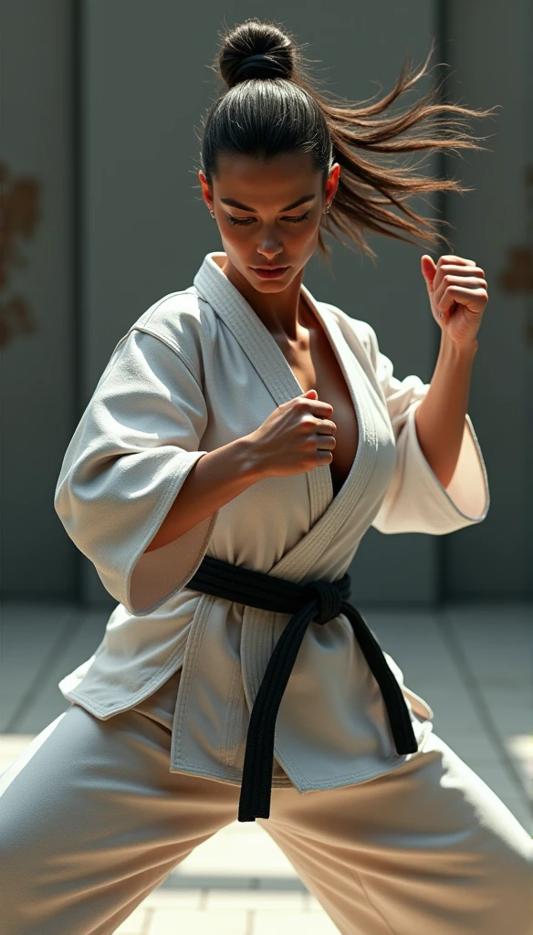 busty woman,karateka,ultimate form,廻し蹴り