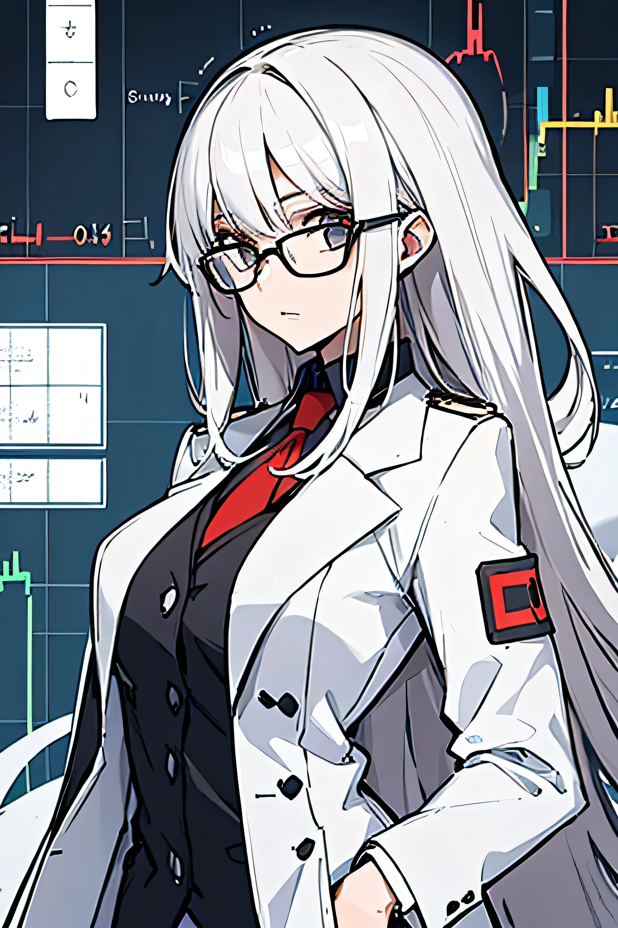 A woman in a white coat and glasses like a mathematician building a mathematical model to predict the price of tokens