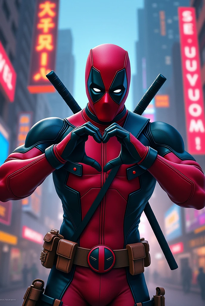 Deadpool making a heart 