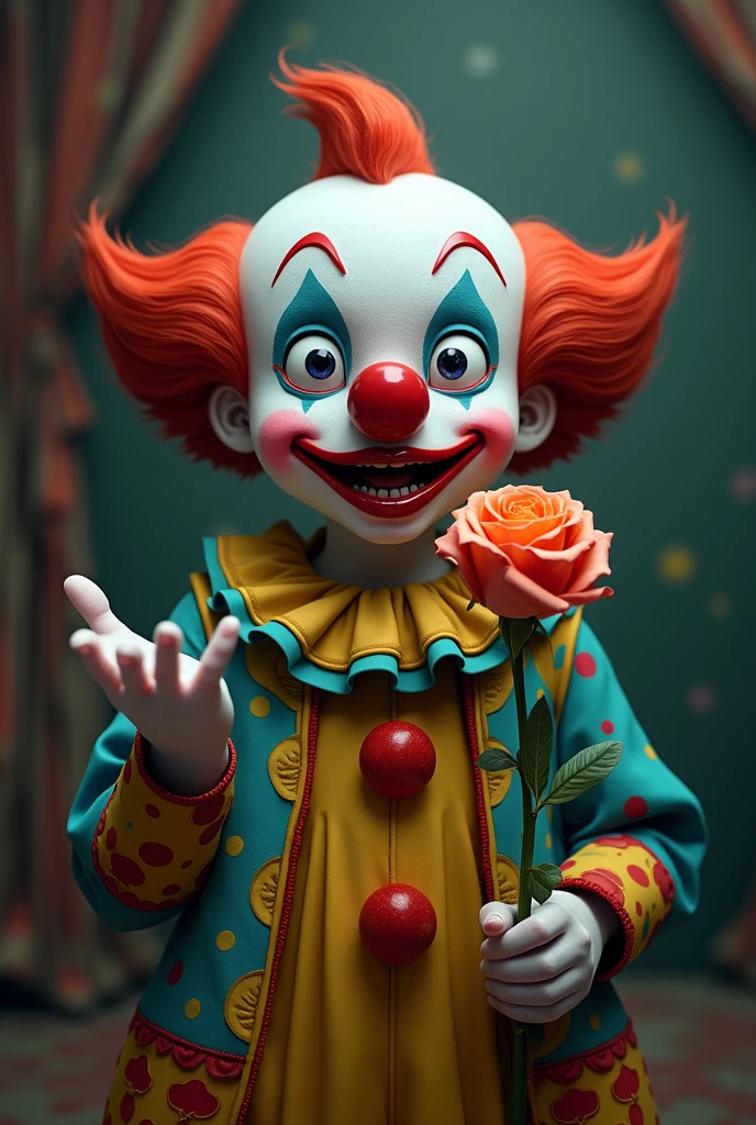 Confused and funny clown, with a rose in hand
Let him use the same image as an adult 