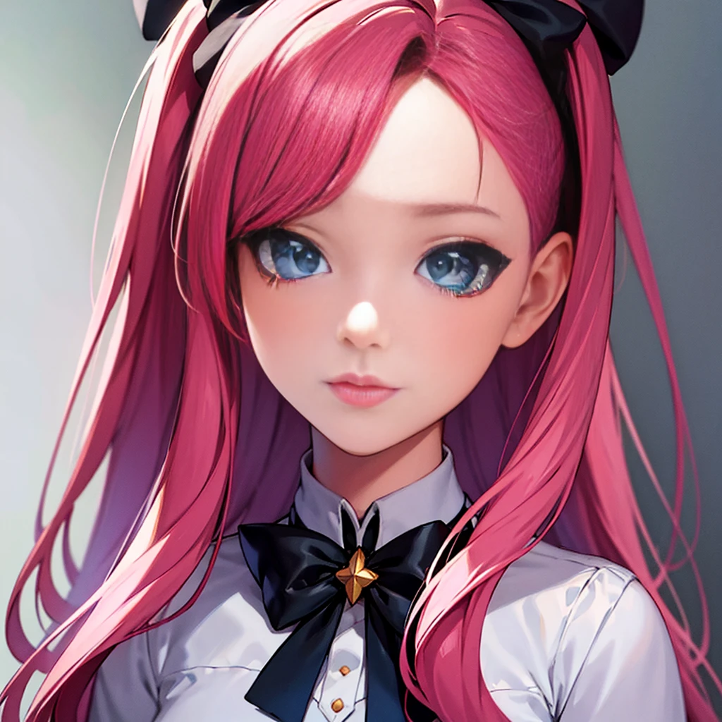 Pink Hair、Anime girl with a bow, Kawaii realistic portrait, Gu Weiss, Portrait of a magical girl, Lovely characters, Lovely art style, Anime cute art style, Maple Story Character Art, Lovely portrait, Cute anime girl portrait, Small person images, artwork in the style of Gu Weiss, Ink art animation