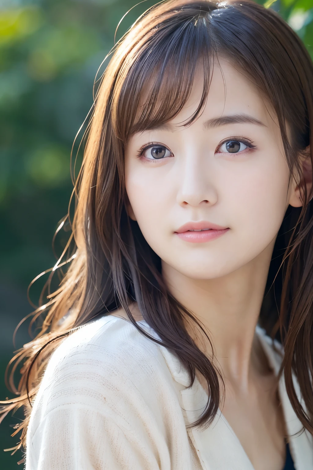 You are a professional photographer。masterpiece、8K、Highest quality, Soft Light, Ultra-high resolution, (Realistic:1.4), RAW Photos,Age 27 、1 Japan, alone, cute、(pupil, Light in your eyes), Natural black eyes、Beautiful face in every detail,(High resolution detail of human skin texture)、(Cleavage、Big Breasts)、TA-Q-BIN、Delivery Person 、Wear work clothes with red stripes、Outdoor、(Portraiture)、Peek into the post、in a stooped position