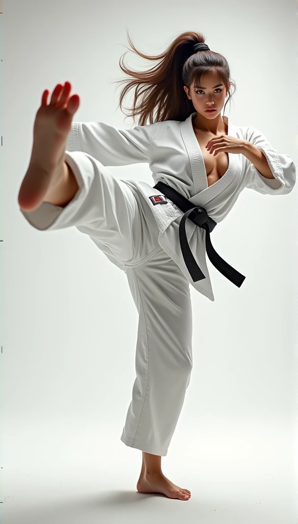 busty woman,Karateka,ultimate form,High Kick。