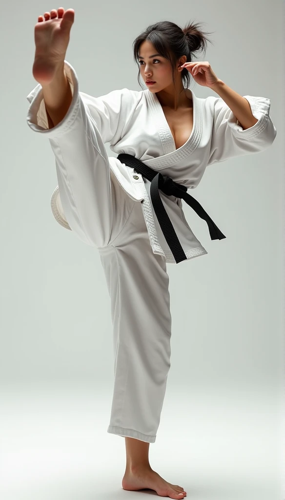 busty woman,Karateka,ultimate form,High Kick。