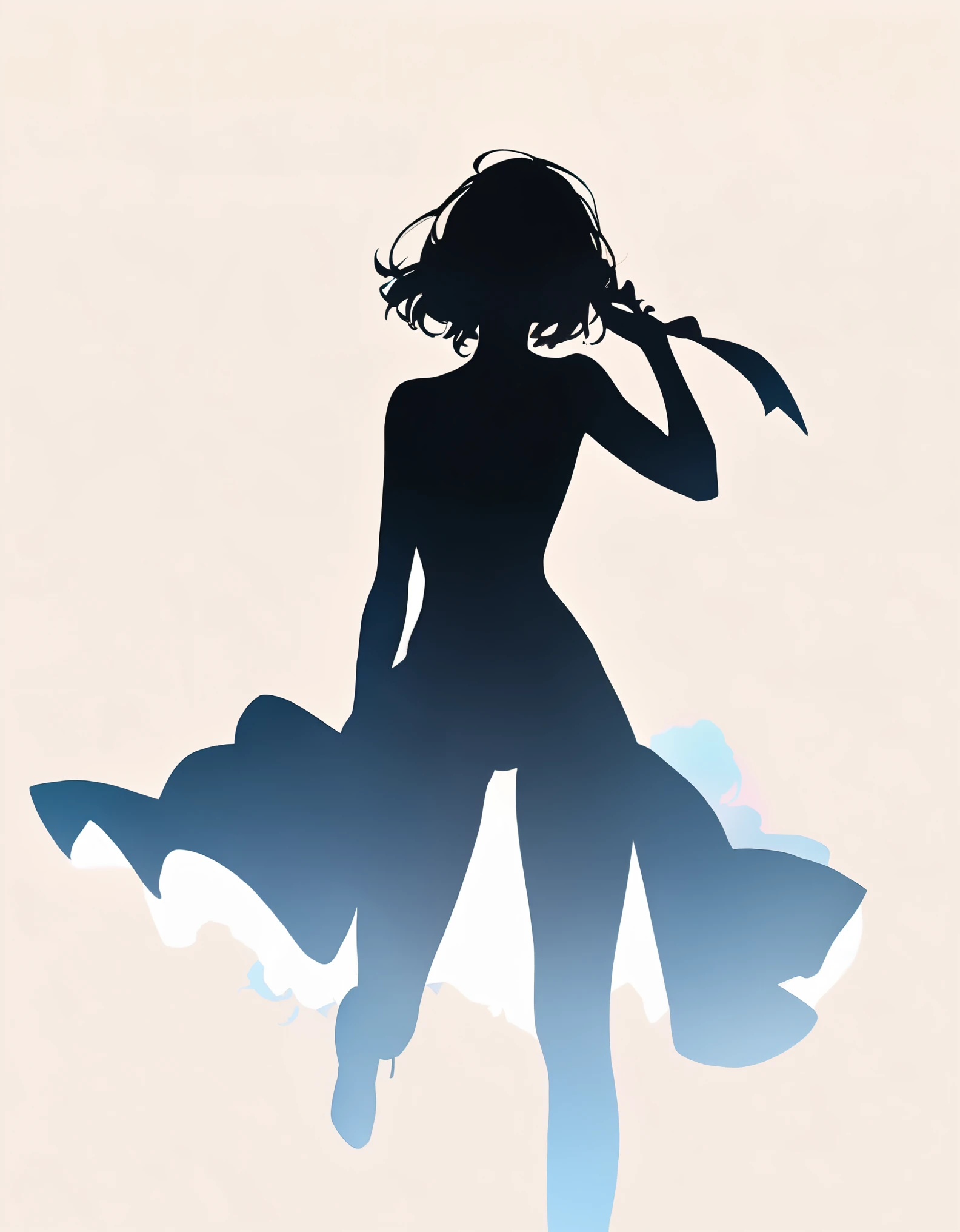 Woman silhouette, Sexy woman&#39;s back view, Long Hair, Backlight, Urban Background:1.2, Anime Style:1.2, Dark silhouette, Cowboy Shot, Dramatic lighting, Cinematic composition, Bright colors, Chiaroscuro, (Highest quality:1.2, 4K, 8K, Very detailed, High detail, masterpiece:1.2, Highest quality, Best aesthetics),