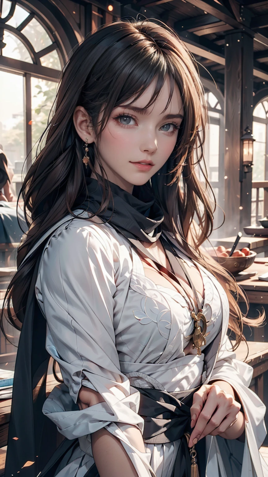 Close-up of a woman with grey hair and a black scarf, Portraits by Jan J, pixiv Contest Winner, Fantasy art, White-haired God, Beautiful character drawings, artwork in the style of Gwaiz, The sharp gaze of the Yuki-onna, Gwaiz, White long hair, of long white hair, Flowing hair and long robes