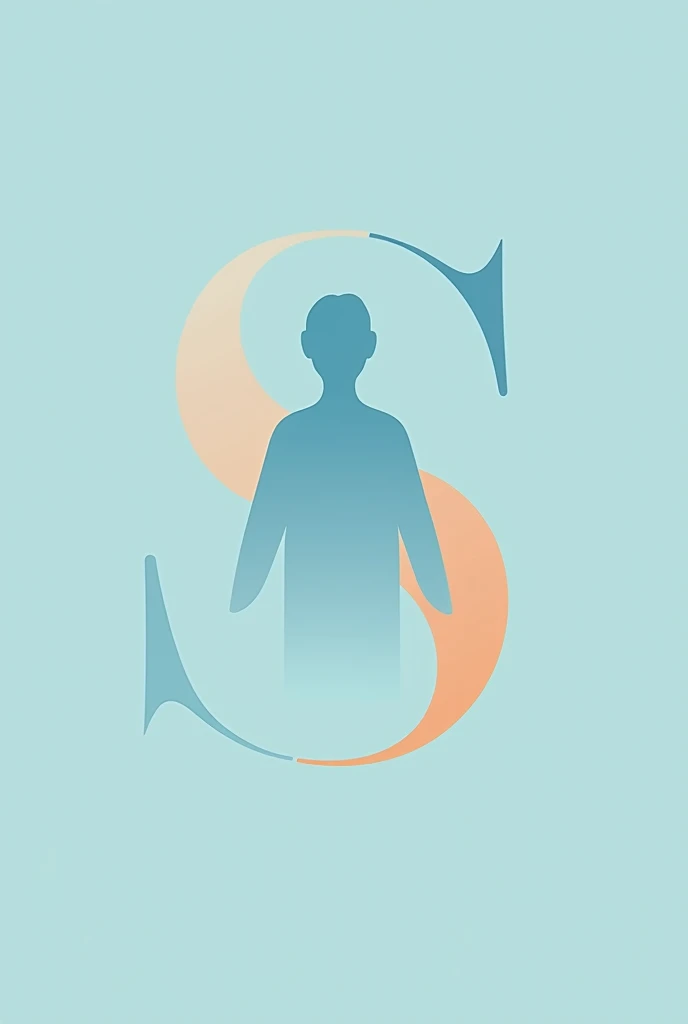I want a logo for a mental health practice called SANAR with sky blue and light orange colors., where S is the outline of a person 