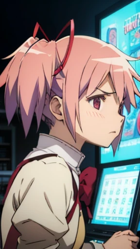 Madoka Kaname playing pachinko.、Annoyed face