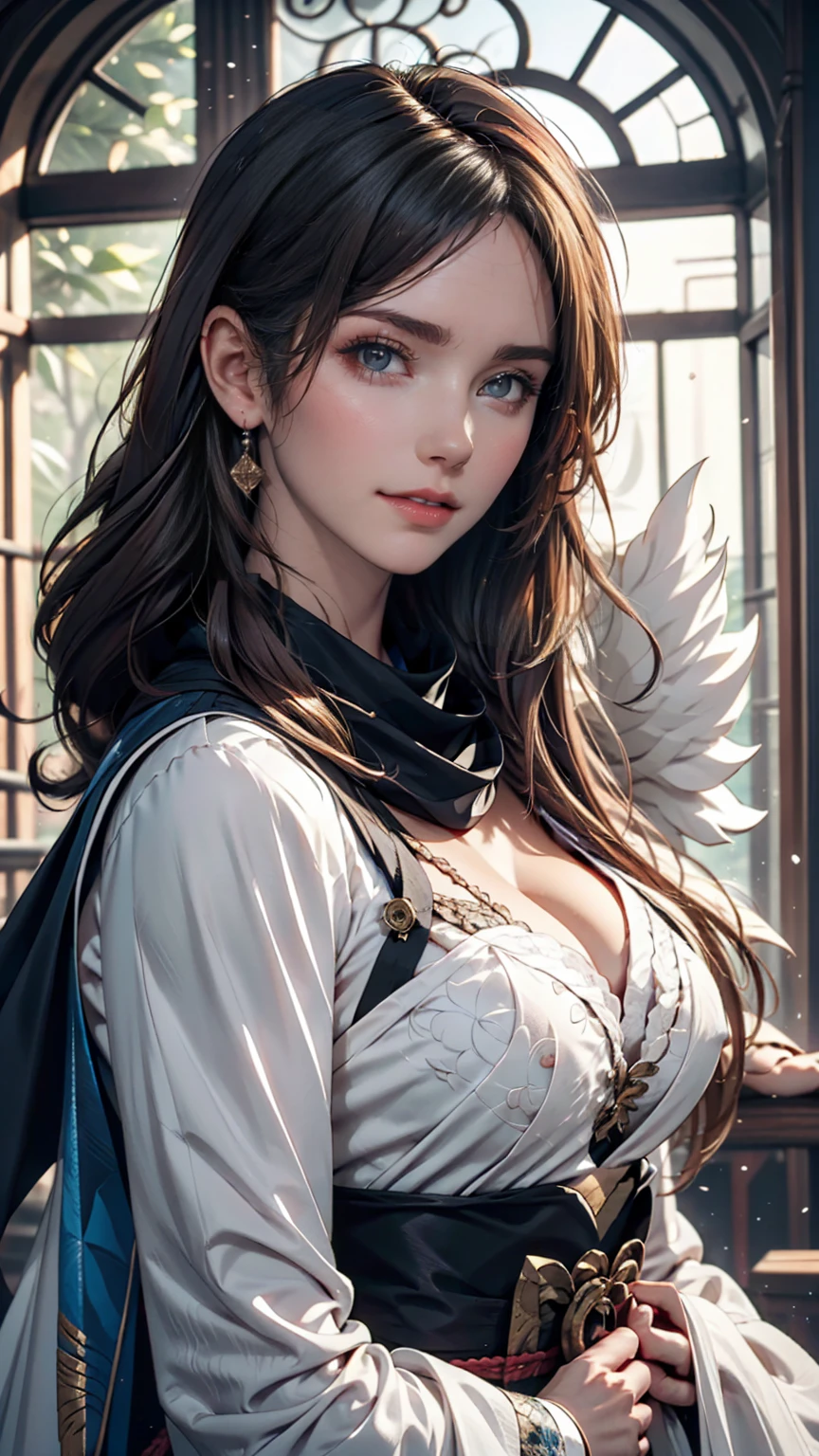 Close-up of a woman with grey hair and a black scarf, Portraits by Jan J, pixiv Contest Winner, Fantasy art, White-haired God, Beautiful character drawings, artwork in the style of Gwaiz, The sharp gaze of the Yuki-onna, Gwaiz, White long hair, of long white hair, Flowing hair and long robes