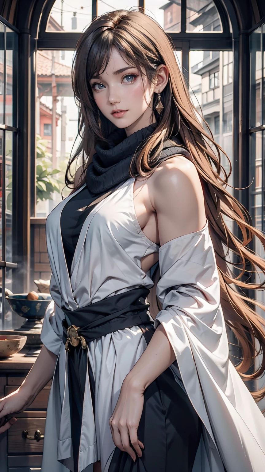 Close-up of a woman with grey hair and a black scarf, Portraits by Jan J, pixiv Contest Winner, Fantasy art, White-haired God, Beautiful character drawings, artwork in the style of Gwaiz, The sharp gaze of the Yuki-onna, Gwaiz, White long hair, of long white hair, Flowing hair and long robes