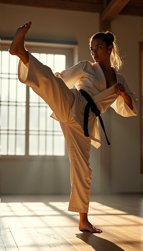 busty woman,Karateka,ultimate form,High Kick。