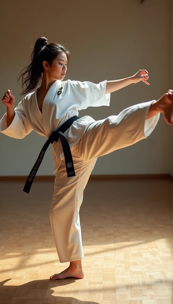 busty woman,Karateka，ultimate form,High Kick。