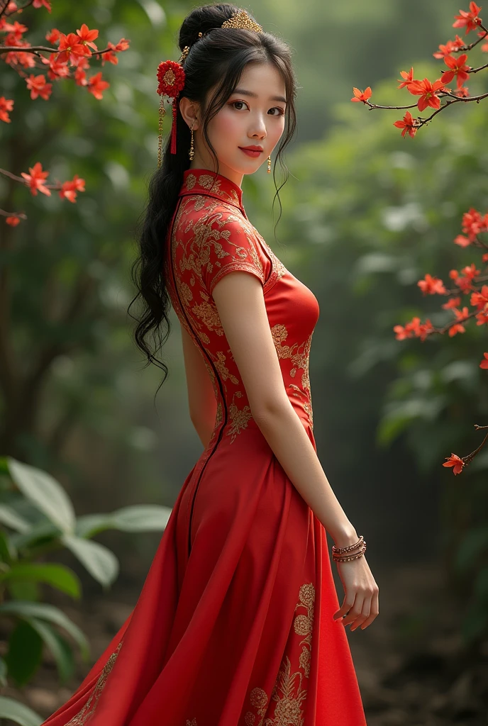 Red and gold cheongsam,