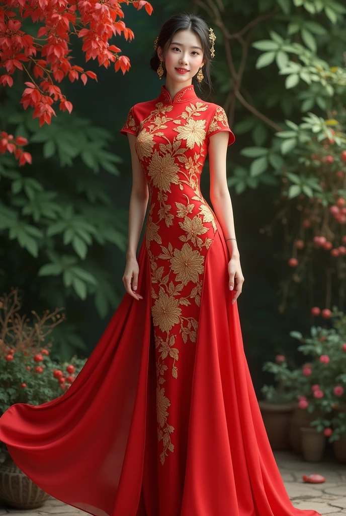 Red and gold cheongsam,