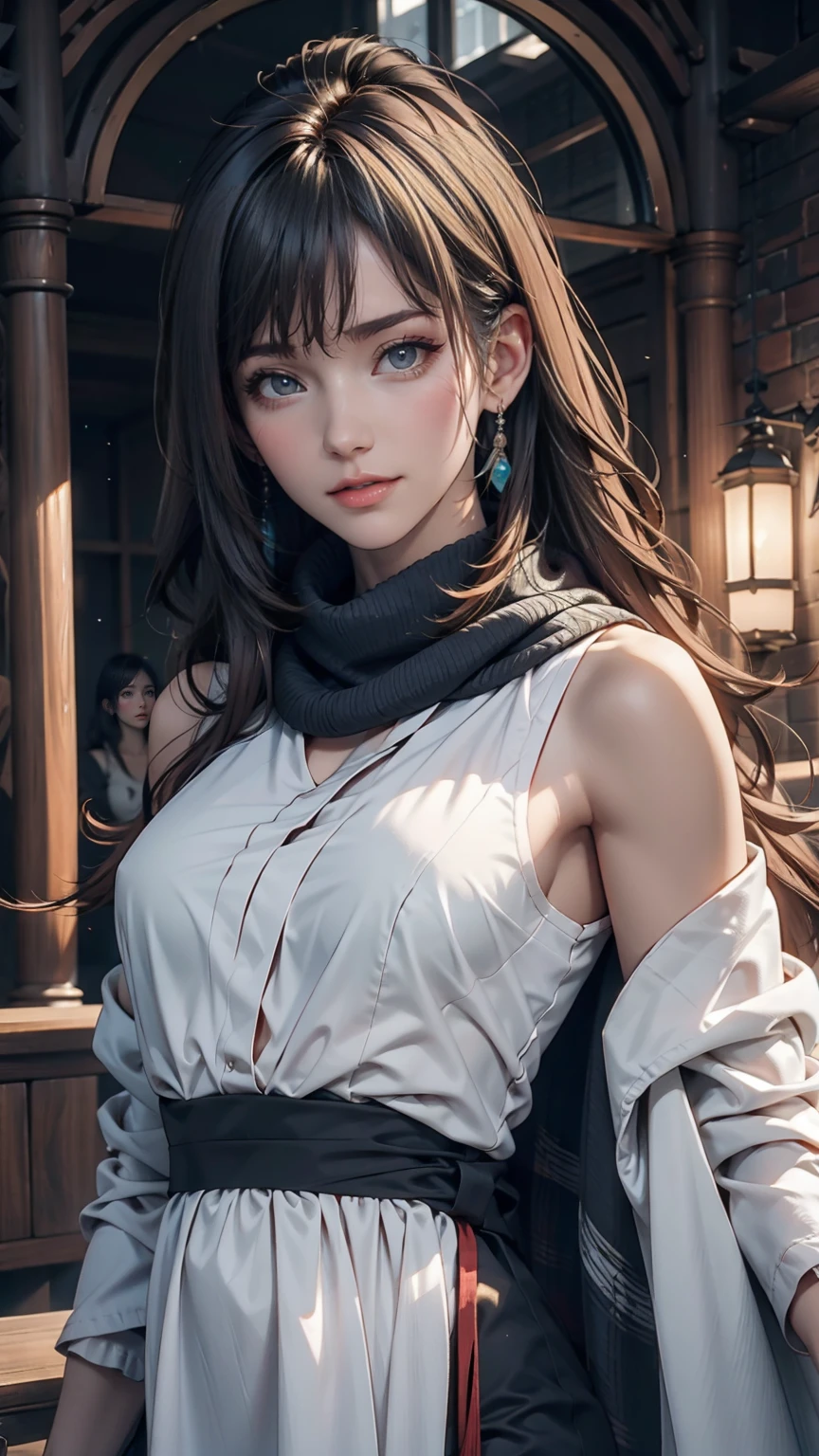 Close-up of a woman with grey hair and a black scarf, Portraits by Jan J, pixiv Contest Winner, Fantasy art, White-haired God, Beautiful character drawings, artwork in the style of Gwaiz, The sharp gaze of the Yuki-onna, Gwaiz, White long hair, of long white hair, Flowing hair and long robes