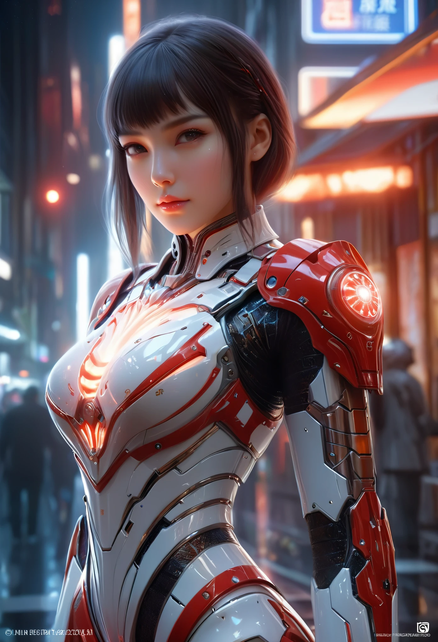 (Best Quality, 4K, 8K, High Resolution, Masterpiece: 1.2), (Super Detailed, Realistic, Photorealistic:1.37), A woman in futuristic clothing, (erotic and sexy:1.4), Trending on cgstation, Trending on cgstation, (Portrait of a girl in the Knights of the Zodiac:1.4), (blunt bangs:1.7), Cute Cyborg Girl, Perfect android girl, Portrait Astronaut Girl, Beautiful girl cyborg, Girl wearing shine red white mechanical cyber armor, Game CG, cgsociety and fenghua zhong, Beautiful Cyborg Shrine Maiden, Bioluminescence, (Gal Gadot:0.8), Anatomically correct grip, Anatomically correct four fingers and one thumb, (long claws:1.4), erotic and sexy,