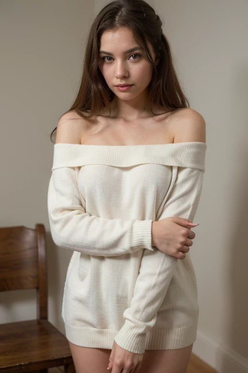 ((best quality)), ((masterpiece)), (detailed), 1girl, off-shoulder sweater,