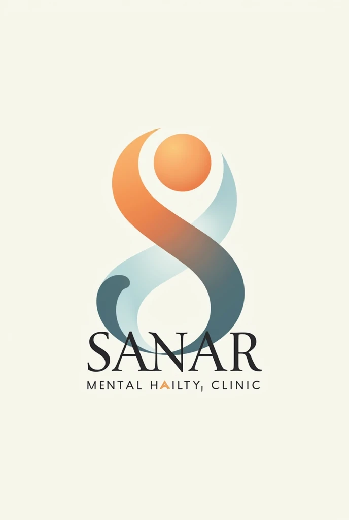 I want a logo for a mental health clinic with the name SANAR with blue and orange colors, where S is the outline of a person 