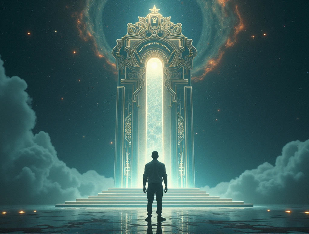 give me an astral temple with a man thinking about money