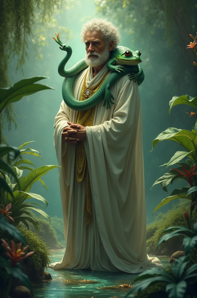 A man with frog and snake
