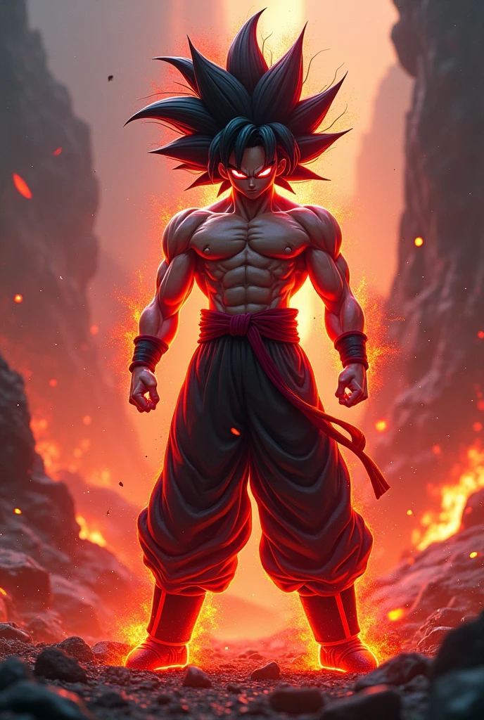 Goju super Saiyan black hair and red eyes 