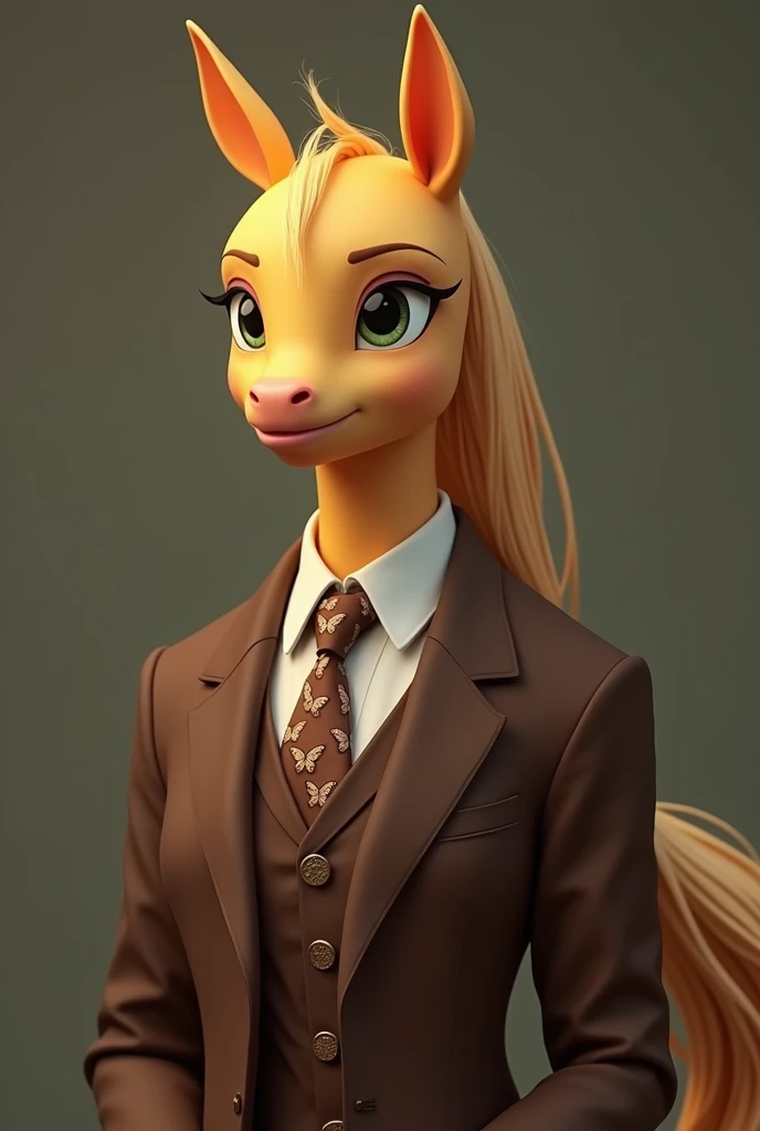 Andrei Oleg as Fluttershy female with brown suit and brown butterflies necktie