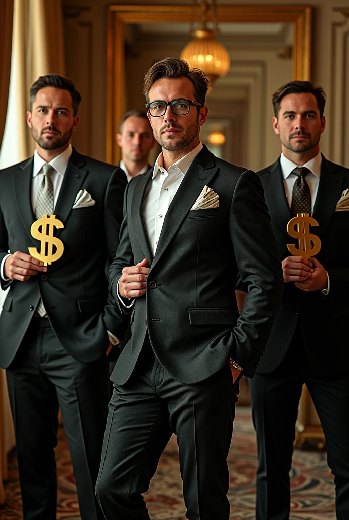 The image is perfect, just add money logos to the men and to the ends of XXXII