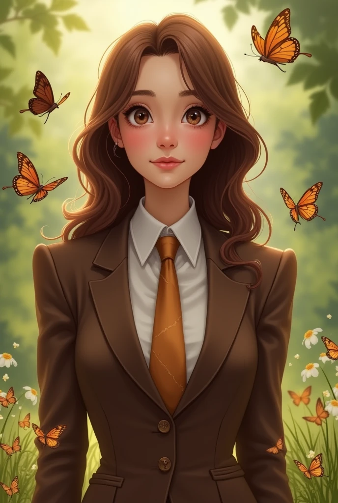 Andrei Oleg as Fluttershy human female with brown suit and brown butterflies necktie