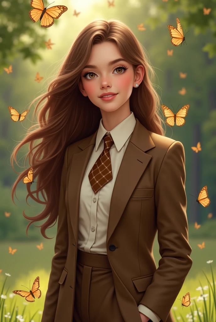 Andrei  Oleg as Fluttershy human female with brown suit and brown butterflies necktie 