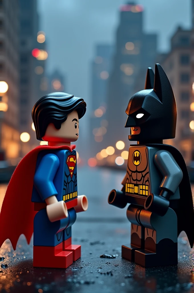 Superman and Batman in lego art, night