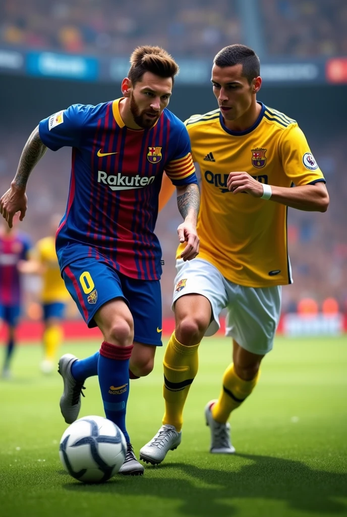 Lionel Messi dribbling Cristiano Ronaldo