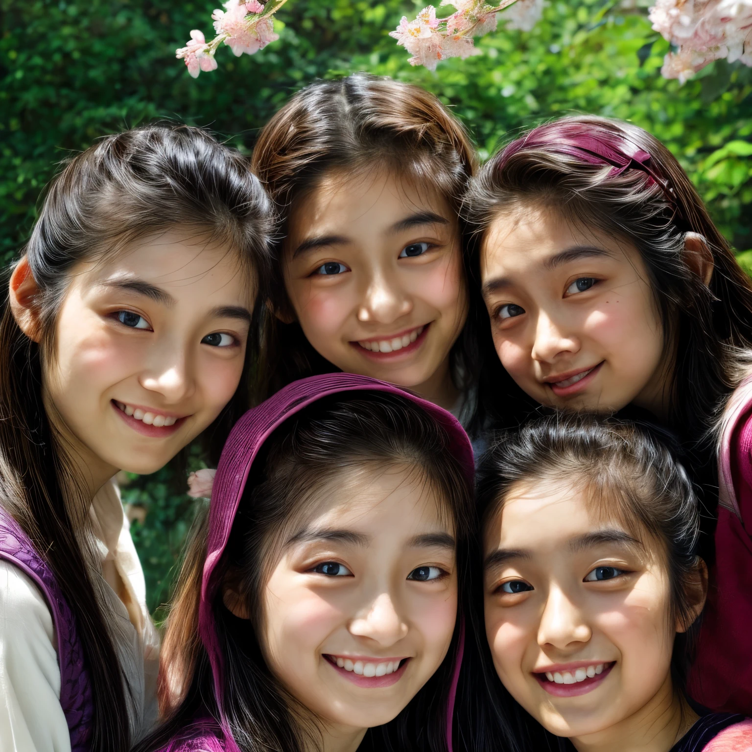 Highest_quality, (masterpiece:1.2) High resolution photos, (Realistic and realistic、And raw々New touch:1.37), (Panorama) (Group photo:1.6), (((Female student))) (Surround the camera), (Having various faces), (Nogizaka face variations:1.4), Wearing, { (Looking down at the camera) | (Kiss face to face) }, (((close:1.4, Face closeup from below:1.4))), (((Sky Background) With Cherry Blossoms)) . BREAK Extremely isetailed KAWAII face variations, Captivating Gaze, With a sharp eye (Shining Highlights:1.2), Long eyelashes、Glossy REis Lips with beautiful details, Coquettish Tongue, Rosy Cheeks, Shiny ivory skin . (isynamic joyful expressions | :is), Childish .