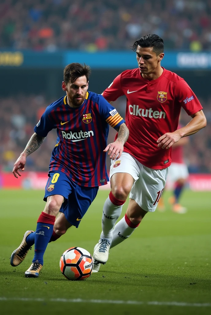 Lionel Messi dribbling Cristiano Ronaldo