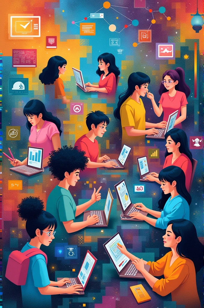 Create a collage on a sheet of A4 paper. Illustrate how technology enables and enhances learning communication, and innavotion. Make your collage vibrant and visually engaging and ensure it effectively captures the positive impact of ICT on individuals and society 