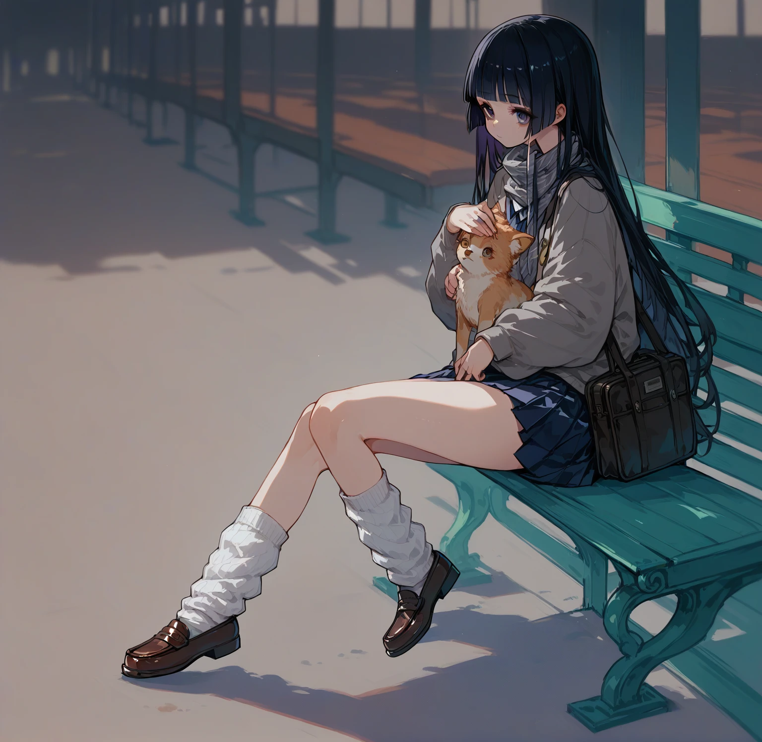 全nakedで,naked,A long gray scarf,loafers,White loose socks,Hime cut,Long Hair,bag、cel animation,raffed Asian , Surreal school girl, High school girl posing, Surreal school girl, Young and thin gravure idol, Young Sensual Gravure Idol, Asian, so beautiful, Cute school girl, Young and cute gravure idol, A real young gravure idol, beautiful Asian