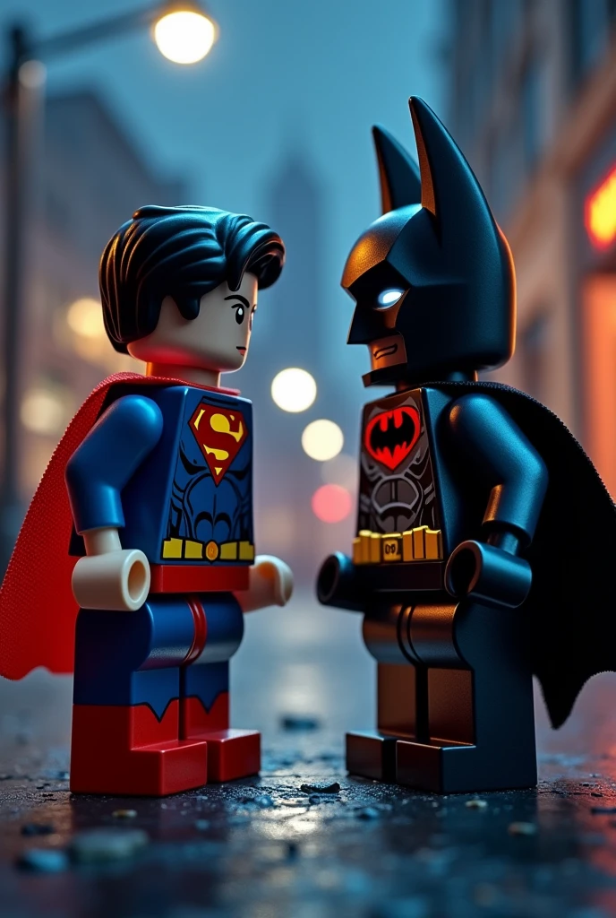 Superman and Batman in lego art, night